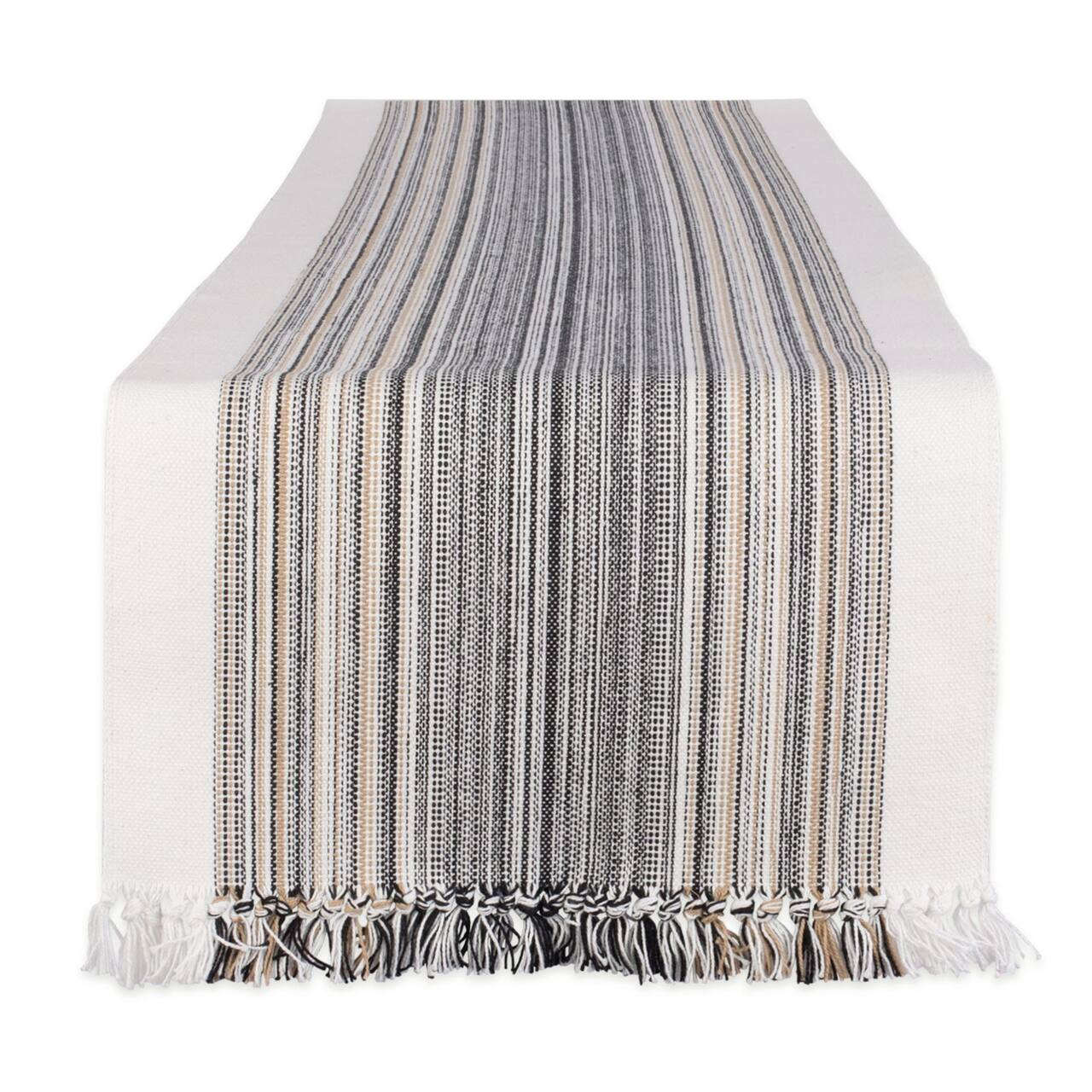 DII® 72" Black Striped Fringed Table Runner